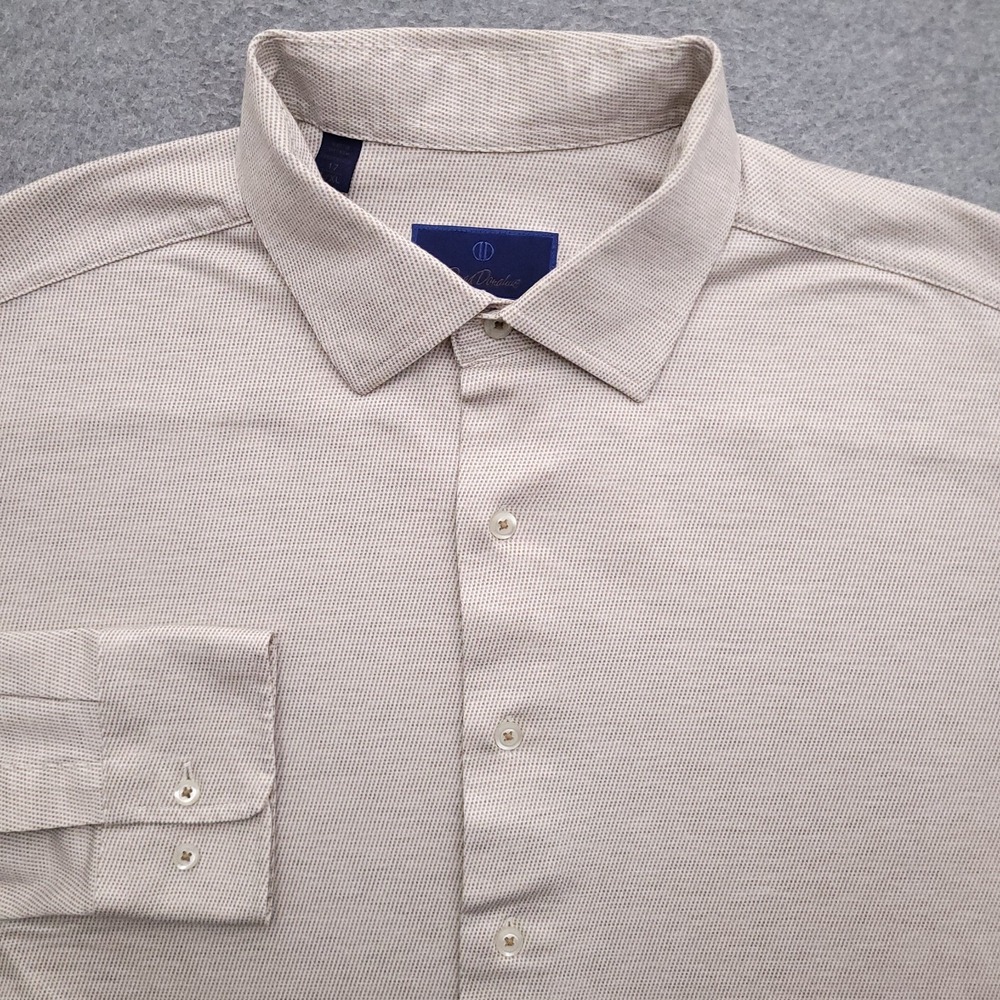 David Donahue Dress Shirt Mens 17 35 Fusion Knit Beige Corpcore Business